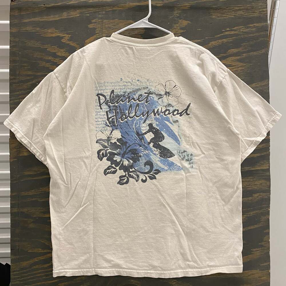 Vintage 90s Planet Hollywood New York TShirt XL White Surf Graphic Single Stitch